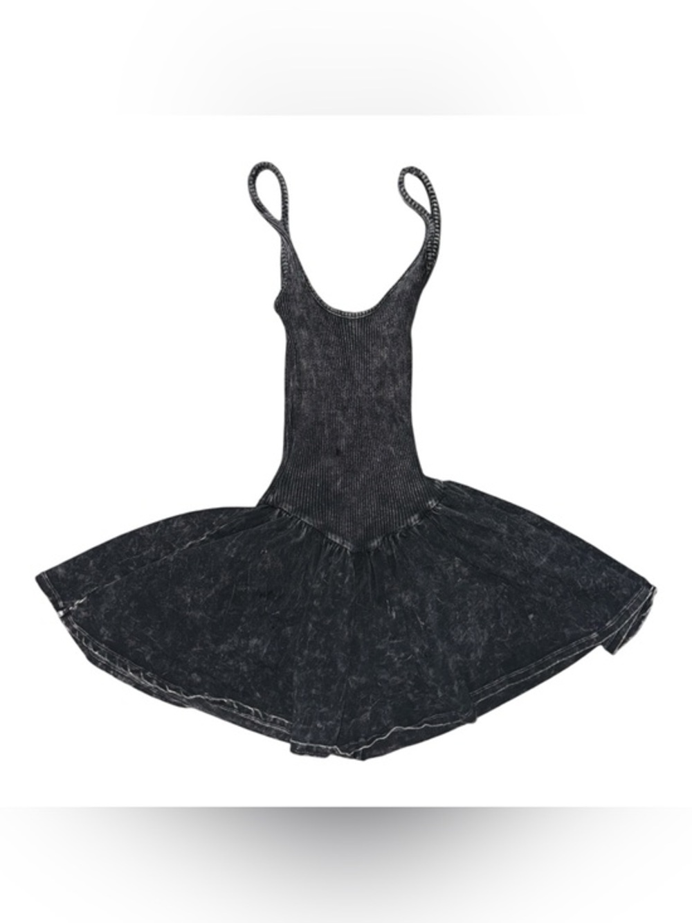 Washed Black Ribbed Skater Dress with Built in Shorts Women’s Size Small Casual